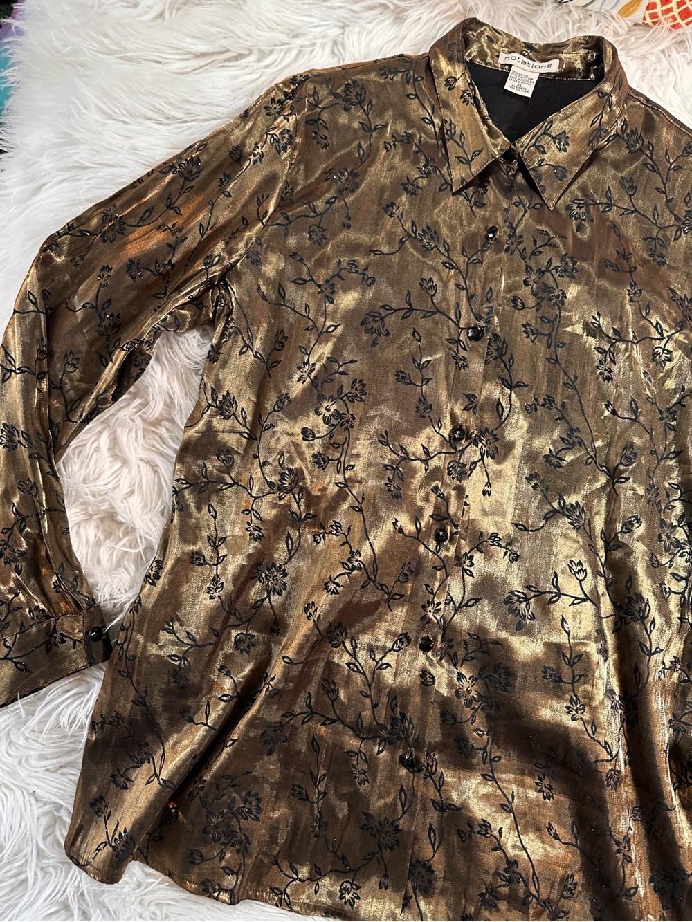Notations • Vintage Bronze Floral Metallic Collar Blouse